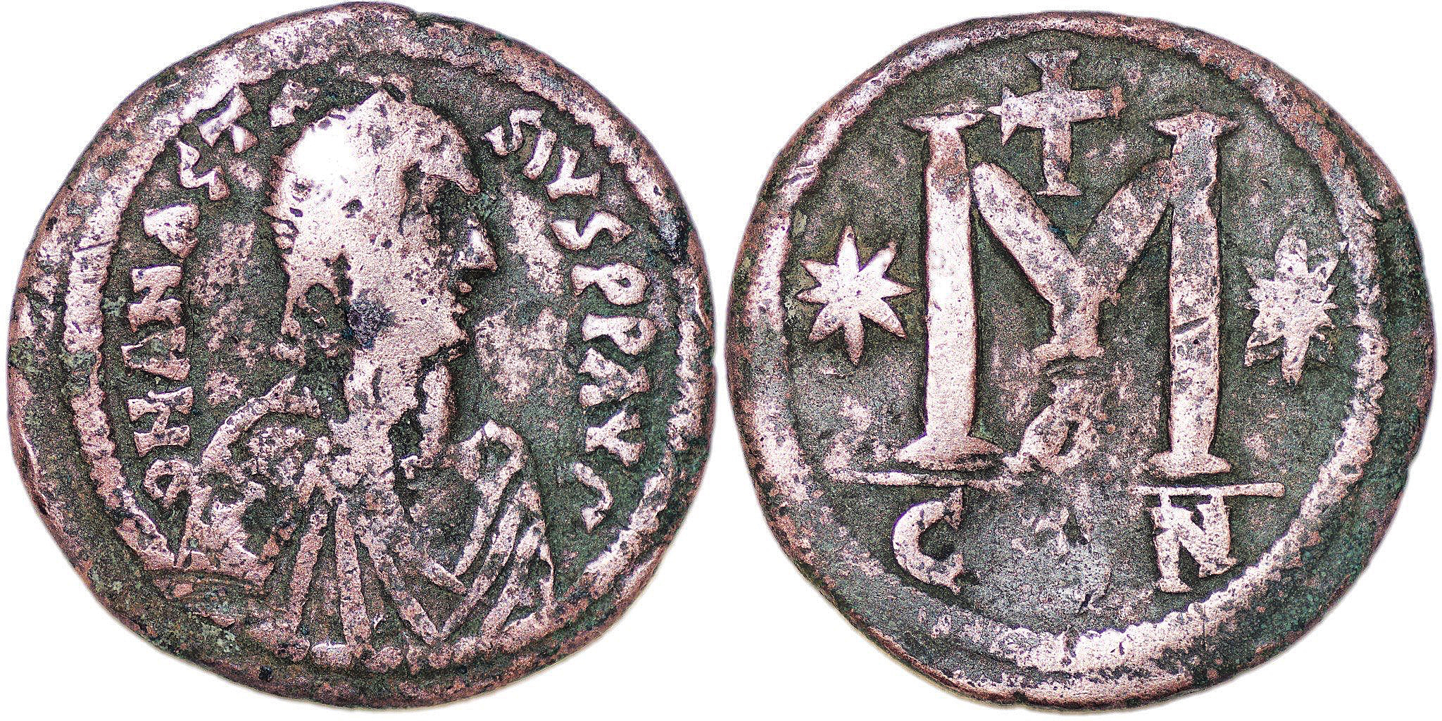 Anastasius I AD 491-518. Constantinople. Follis Æ