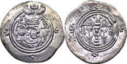 Sasanian Empire. Khusrau II AD 590-628 . AR Drachm, ST (Istakhr) mint, Date 28