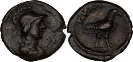 Aeolis, Kyme, 2nd century AD. Æ – Athena / Eagle