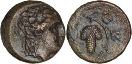Aeolis, Temnos, 3rd century BC. Æ – Dionysos / Grape bunch