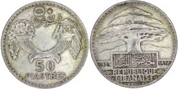 Lebanon. Silver 50 Piastres. 1929